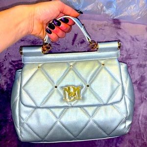 NWT Metallic Grey Big Diamond Quilting w Studs Bag